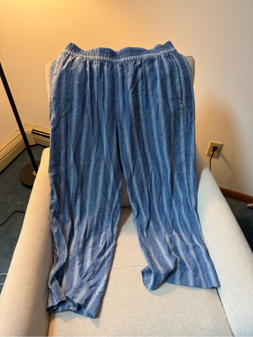 Old Navy Light Blue Striped Wide-Leg Pants